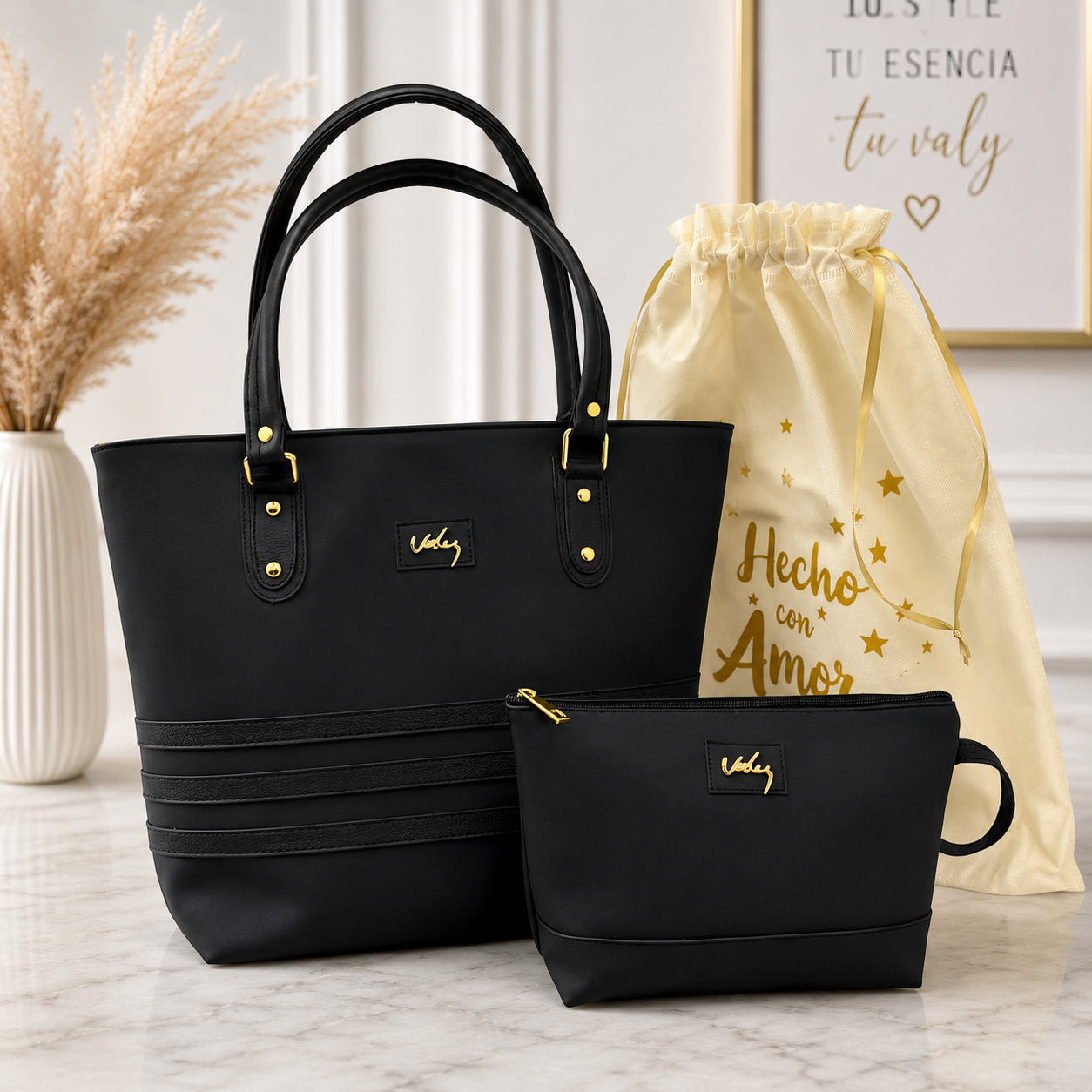DUO Victoria - Bolso de mano+ Cosmetiquera para mujer.