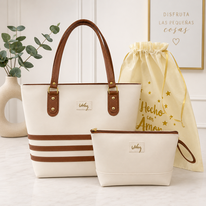 DUO Victoria - Bolso de mano+ Cosmetiquera para mujer.